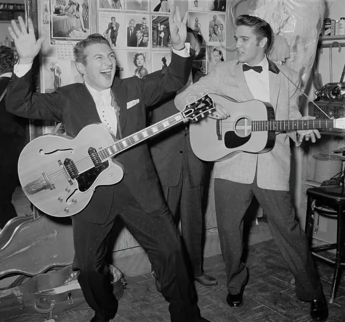 Framed Print : Liberace and Elvis Presley Jamming