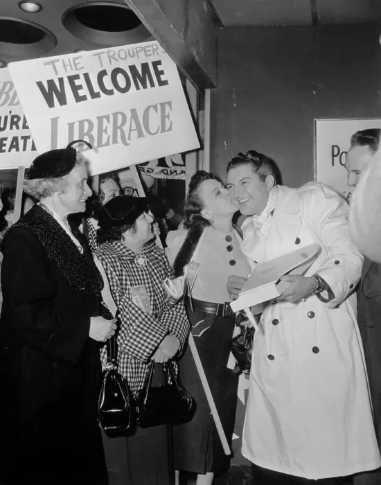 Framed Print : Liberace Holding Miniature Piano and Greeting Fans Framed Print : Liberace Holding Miniature Piano and Greeting Fans