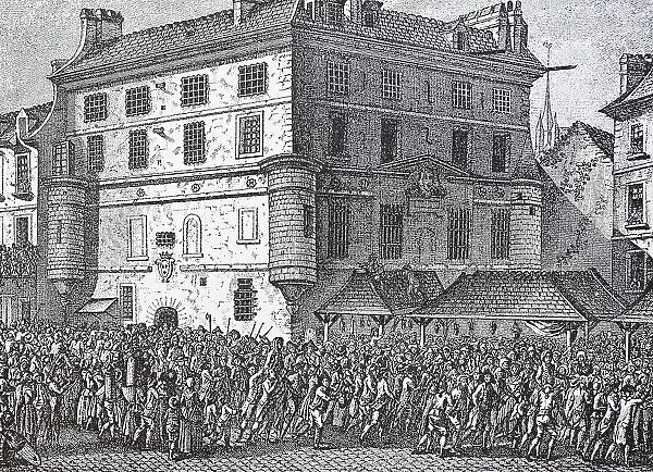 Liberation of the soldiers from the military prison in the Abbey, Paris, France, 30 June 1789, Outbreak of the French Revolution, Historical, digital reproduction of an original 19th century original