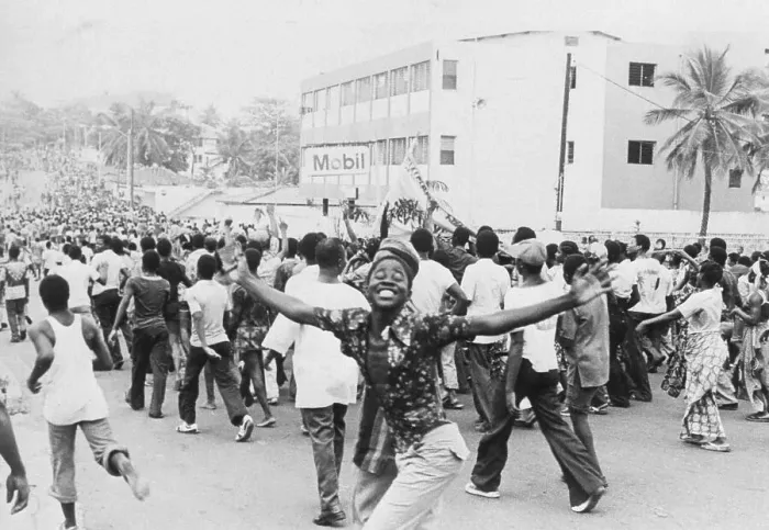 Framed Print : Liberians Running Through Street Framed Print : Liberians Running Through Street