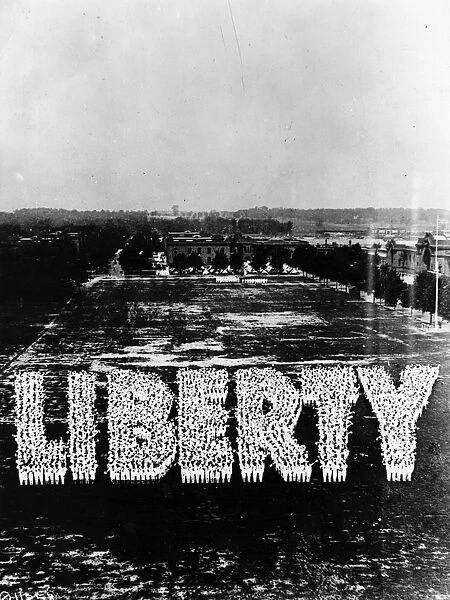 Liberty. 4th October 1918: Members of HMS Liberty spell out Liberty on the ground