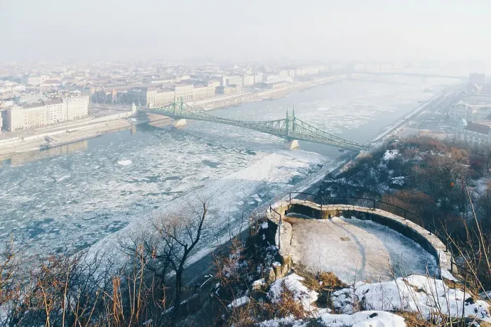 Framed Print : Liberty bridge Budapest in winter