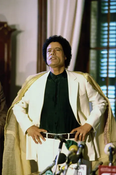 Framed Print : Libyan Leader Muammar Qaddafi Posing in Yellow Robe Framed Print : Libyan Leader Muammar Qaddafi Posing in Yellow Robe