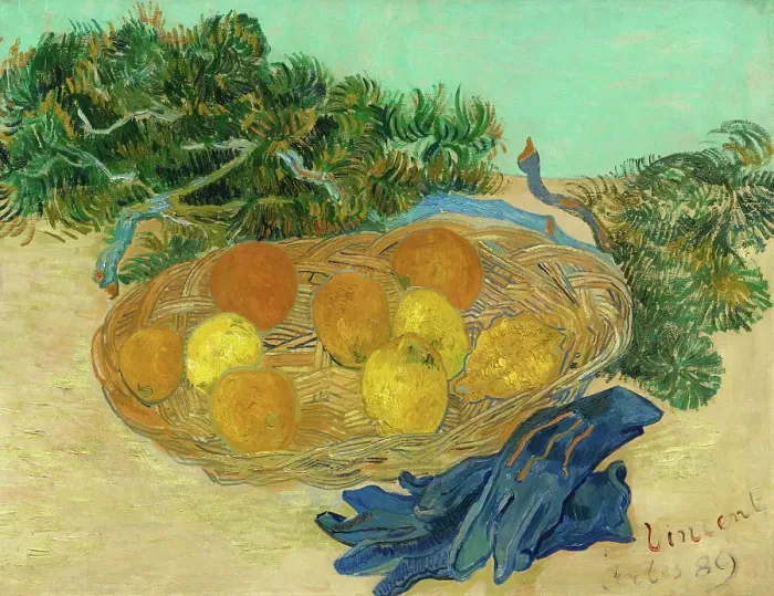 Framed Print : Still Life Of Oranges And Lemons With Blue Gloves Framed Print : Still Life Of Oranges And Lemons With Blue Gloves