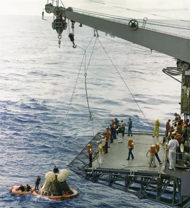 Framed Print : Lifting the Apollo 13 Comman Module