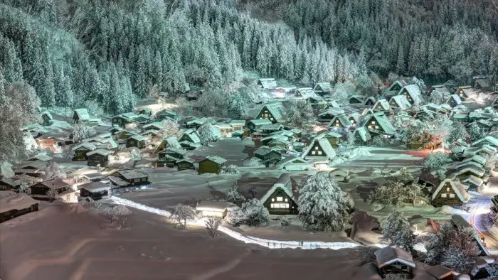 Framed Print : Light up Shirakawa-go village with snow Framed Print : Light up Shirakawa-go village with snow