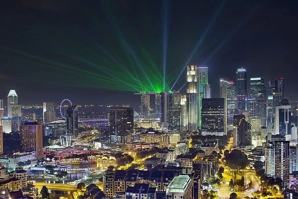 Light Show Over Singapore City at Night