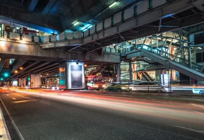 Framed Print : Light traffic road in bangkok