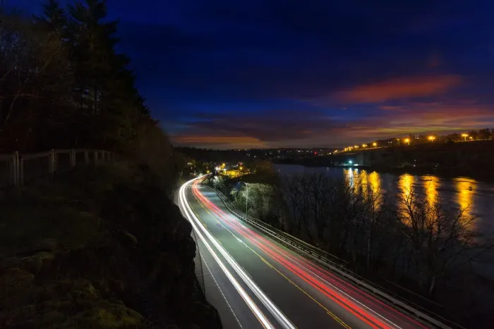 Framed Print : Light Trails in Oregon City at Night