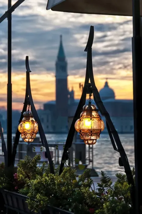 Framed Print : Lighted lamps in the Venice sunset Framed Print : Lighted lamps in the Venice sunset