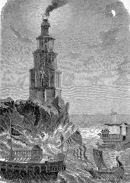 The Lighthouse of Alexandria, The Pharos of Alexandria, The History of Ancient Rome, Roman Empire, Italy, Historical, digitally restored reproduction of a 19th century original