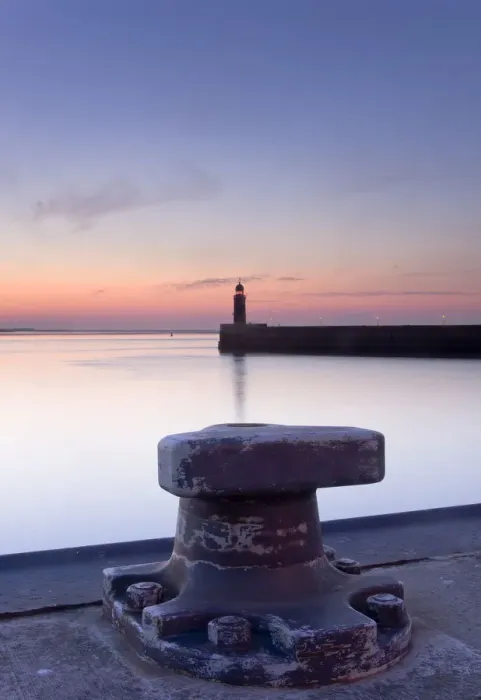 Framed Print : Lighthouse, bollard, Weser river, Bremerhaven, Bremen, Germany, Europe
