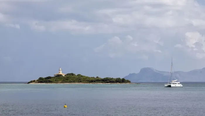 Framed Print : Lighthouse on the island Alcanada, off Alcudia, Majorca, Balearic Islands, Spain