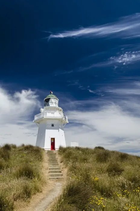 Framed Print : Lighthouse with path and stairs at Waipapa Point, Otara, Fortrose, Southland Region, South Island, New Zealand Framed Print : Lighthouse with path and stairs at Waipapa Point, Otara, Fortrose, Southland Region, South Island, New Zealand