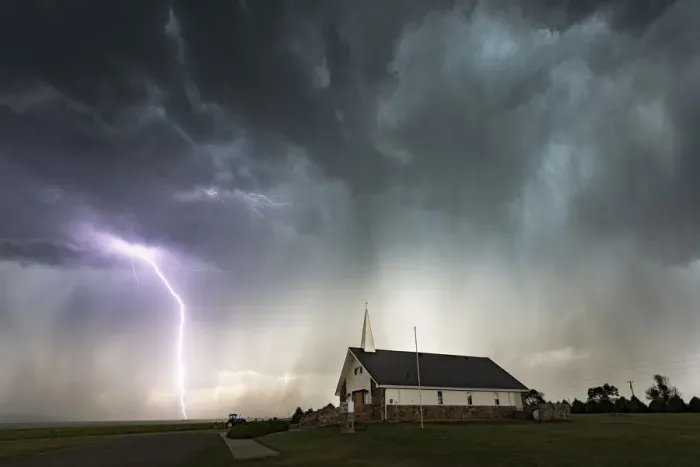 Framed Print : Lightning and Chapel of the Plains, Colorado. USA Framed Print : Lightning and Chapel of the Plains, Colorado. USA
