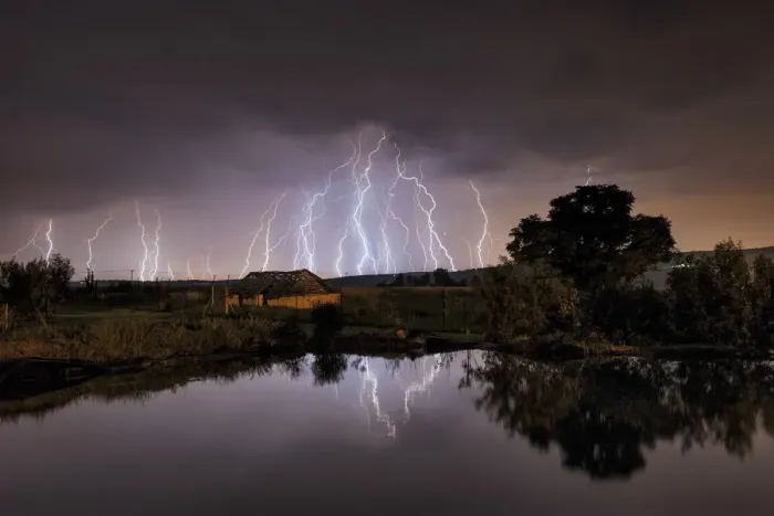 Framed Print : Lightning strikes over abandoned farm house and dam, Magaliesburg, Gauteng Province, South Africa Framed Print : Lightning strikes over abandoned farm house and dam, Magaliesburg, Gauteng Province, South Africa