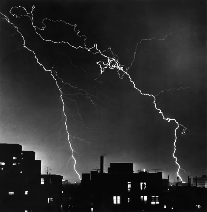 Framed Print : Lightning Striking over City Buildings Framed Print : Lightning Striking over City Buildings