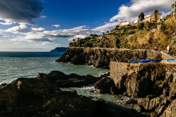 Framed Print : Ligurian sea coastline as seen from Manarola village in Cinque Terre National Park, Liguria, Italy