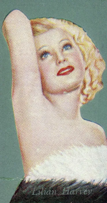 Framed Print : Lilian Harvey, Film Favourites series, collectible Godfrey Phillips cigarette card, 1934