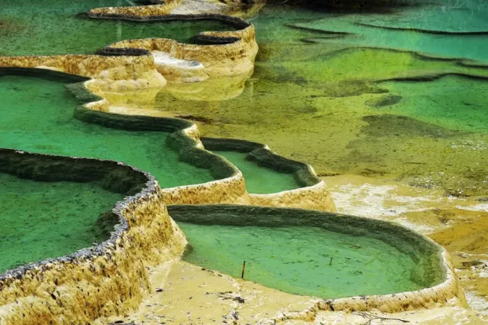 Framed Print : Lime terraces with lakes, Huanglong National Park, Sichuan Province, China Framed Print : Lime terraces with lakes, Huanglong National Park, Sichuan Province, China