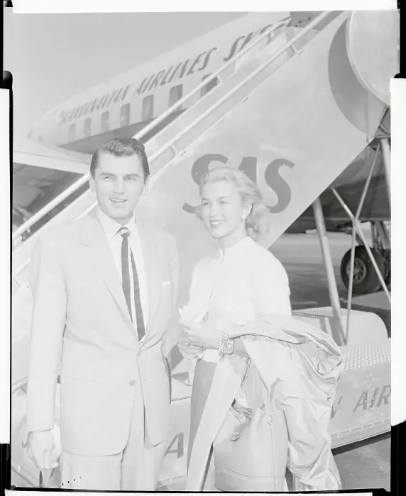 Framed Print : Linda Christian and Edmund Purdom near Airplane Framed Print : Linda Christian and Edmund Purdom near Airplane