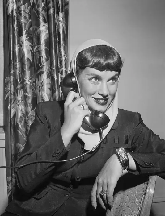 Framed Print : Linda Christian Using Telephone Framed Print : Linda Christian Using Telephone