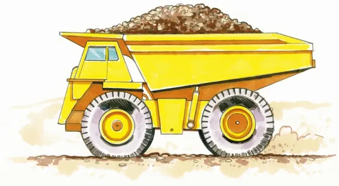Framed Print : Line drawing of a dumper truck, side view Framed Print : Line drawing of a dumper truck, side view