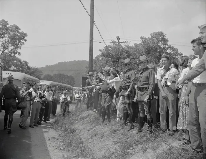 Framed Print : Lines of Protesters Alongside Road