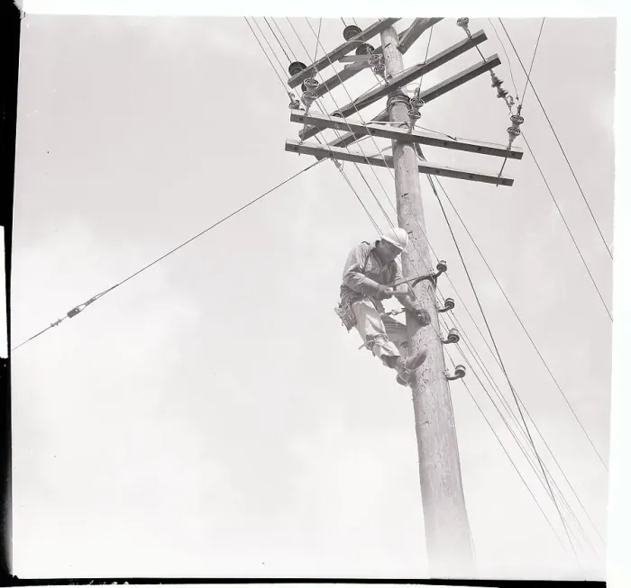 Framed Print : Linesmen Working on Telephone Lines Framed Print : Linesmen Working on Telephone Lines