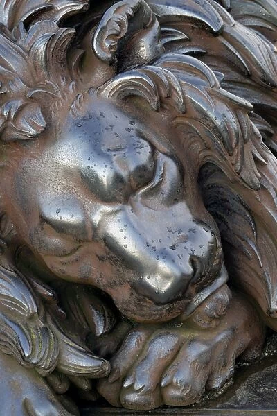 Lion figure at Holstentorplatz square, Lubeck, Schleswig-Holstein, Germany
