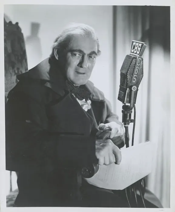 Framed Print : Lionel Barrymoore at CBS Microphone