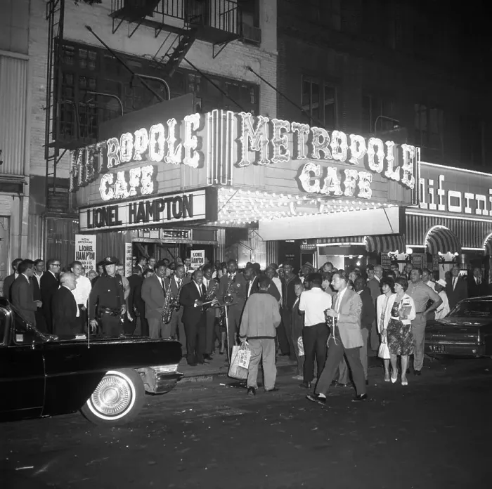 Framed Print : Lionel Hampton Band Outside the Metropole Cafe Framed Print : Lionel Hampton Band Outside the Metropole Cafe