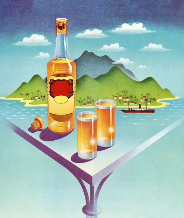Framed Print : Liquor Bottle and Drinks In Front Of Island Framed Print : Liquor Bottle and Drinks In Front Of Island
