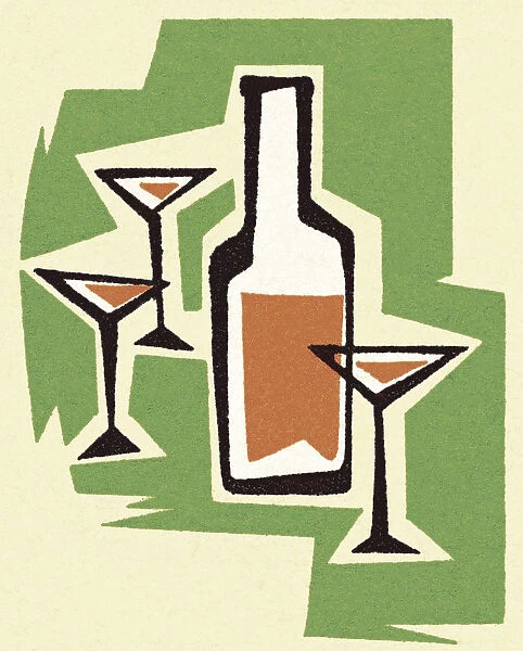 Liquor Bottle and Martini Glasses