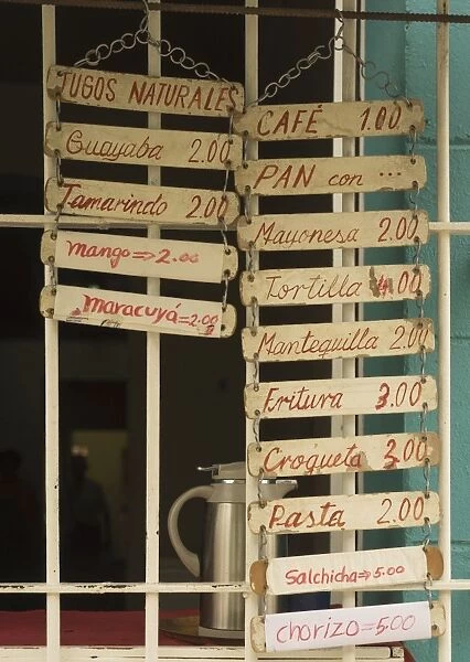 Listing of Menu plates in a cuban Paladar