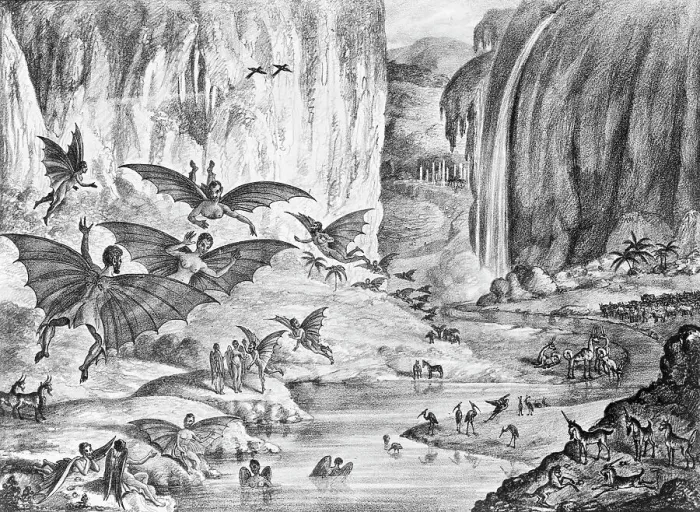 Framed Print : Lith. Of Herschel'S Flying Moon Animals Framed Print : Lith. Of Herschel'S Flying Moon Animals