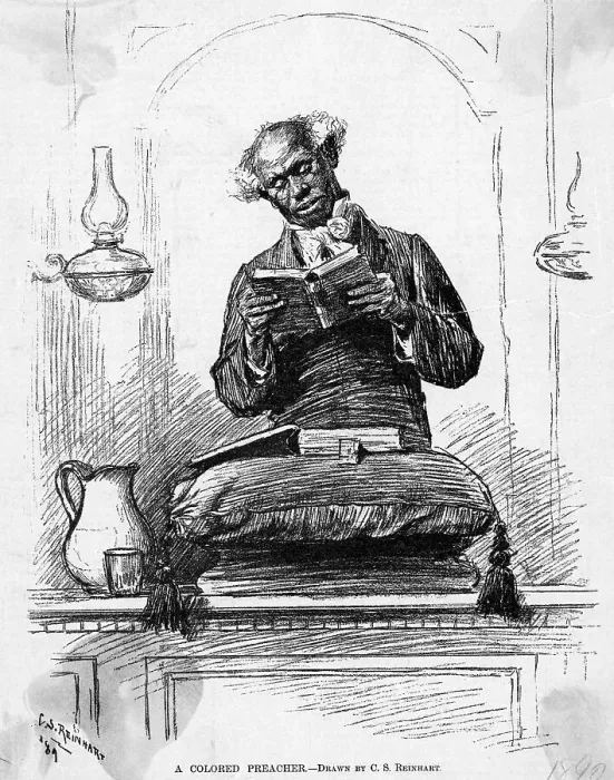 Framed Print : Lithograph of a A Colored Preacher by Charles Stanley Reinhart
