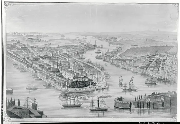 Framed Print : Lithograph of Three Boroughs of New York
