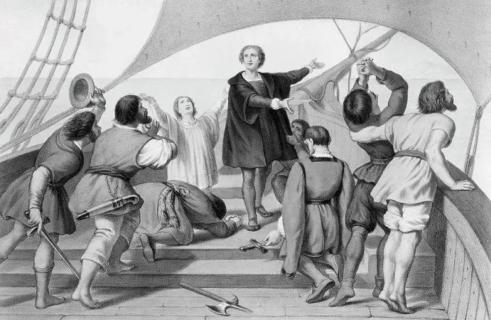 Framed Print : Lithograph Of Columbus & Crew Sighting L Framed Print : Lithograph Of Columbus & Crew Sighting L