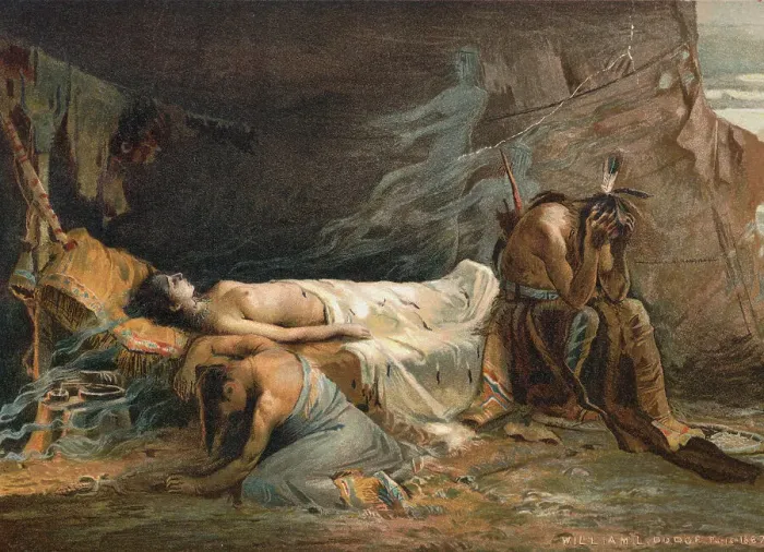 Framed Print : Lithograph of The Death of Minnehaha by William de Leftwich Dodge Framed Print : Lithograph of The Death of Minnehaha by William de Leftwich Dodge