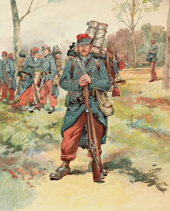 Framed Print : Lithograph Depicting a French Soldier and His Company by Georges Jeanniot Framed Print : Lithograph Depicting a French Soldier and His Company by Georges Jeanniot