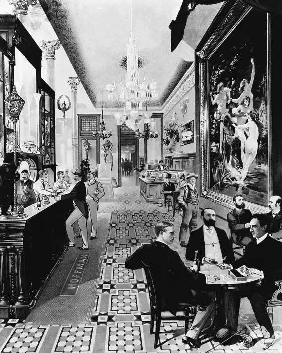 Framed Print : Lithograph Depicting an Interior View of the Hoffman House Bar Framed Print : Lithograph Depicting an Interior View of the Hoffman House Bar