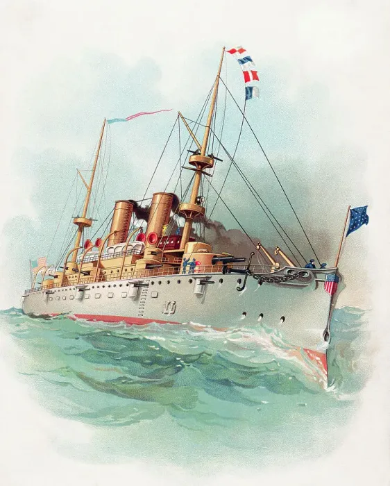 Framed Print : Lithograph Depicting the U.S.S. Olympia Cruiser