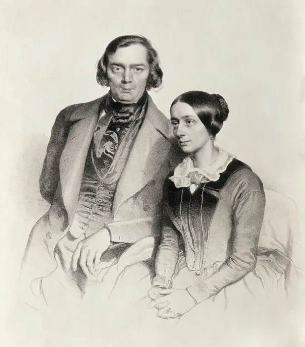 Framed Print : Lithograph of Robert Schumann Posing with His Wife by Hofelich Framed Print : Lithograph of Robert Schumann Posing with His Wife by Hofelich