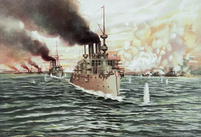 Framed Print : Lithograph of the U.S. Fleet Destroying the Spanish Fleet at Manila Framed Print : Lithograph of the U.S. Fleet Destroying the Spanish Fleet at Manila