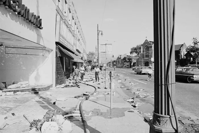 Framed Print : Littered Streets in Detroit after Riots