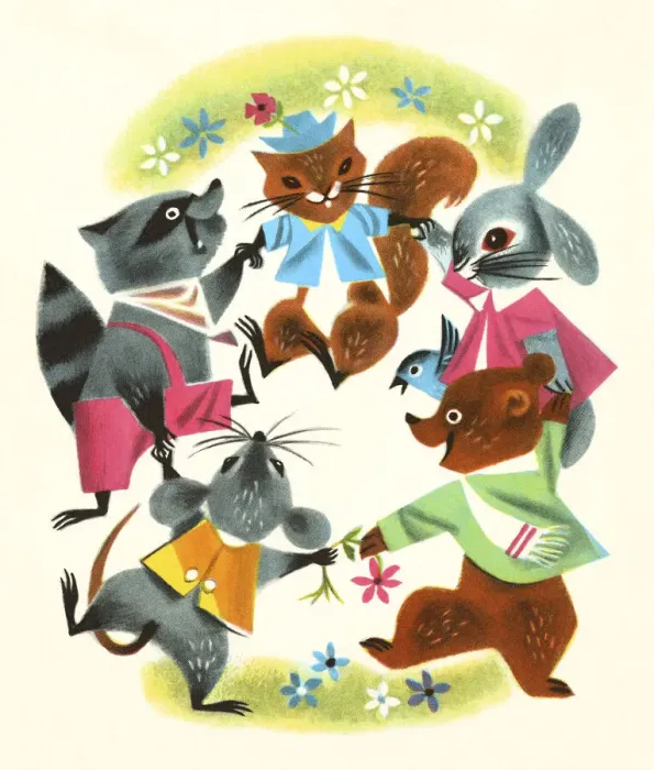 Framed Print : Five Little Animals Dancing Framed Print : Five Little Animals Dancing