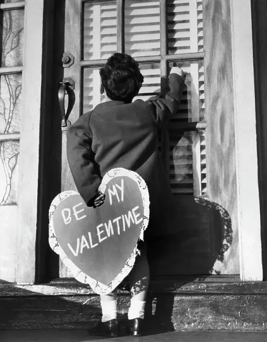 Framed Print : Little Boy Delivering a Valentine
