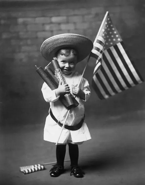 Framed Print : Little Boy with Fireworks and American Flag Framed Print : Little Boy with Fireworks and American Flag