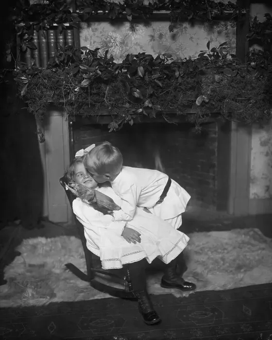 Framed Print : Little Boy Giving Little Girl a Halloween Kiss Framed Print : Little Boy Giving Little Girl a Halloween Kiss